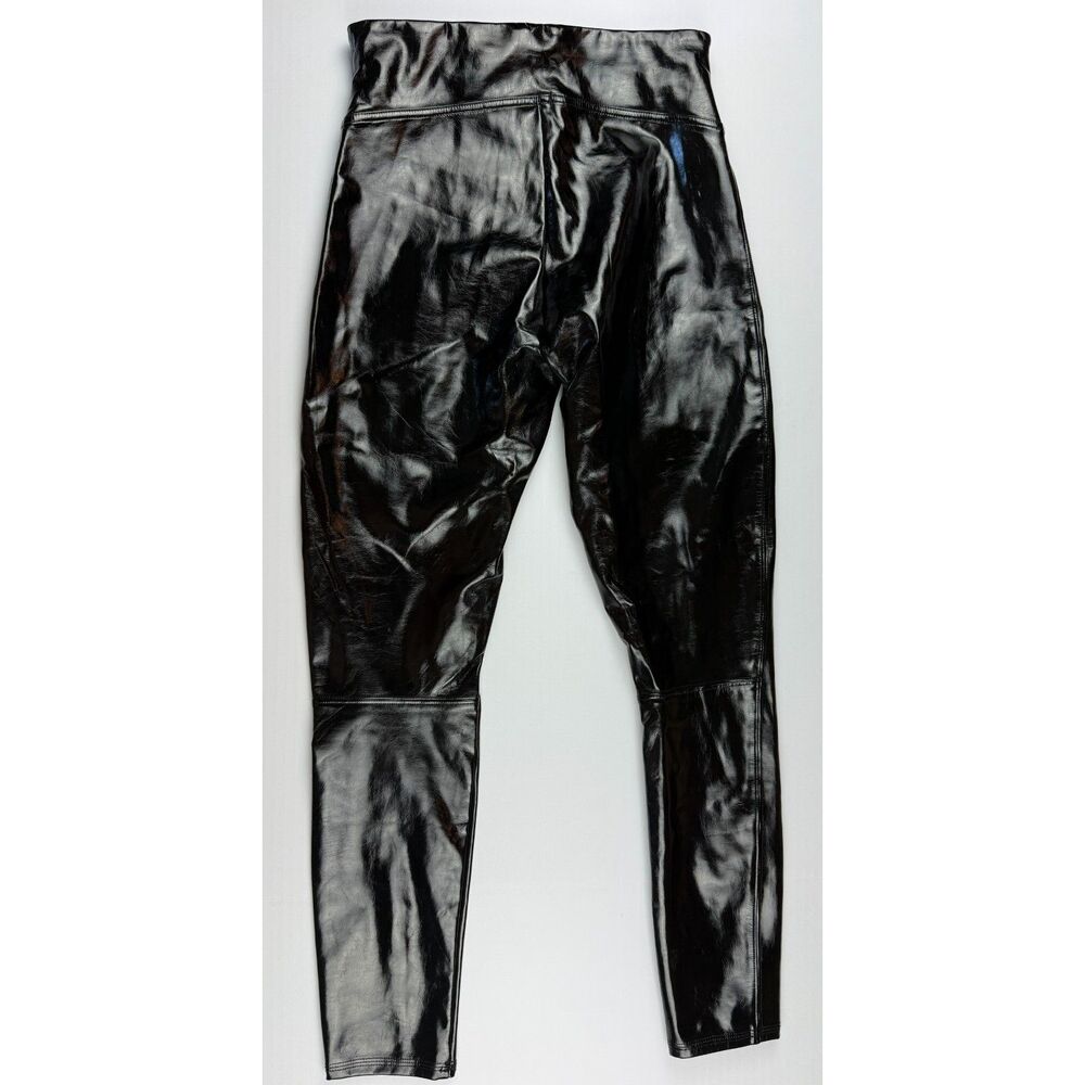 SPANX Faux Patent Leather Leggings Black High-Waist Size S